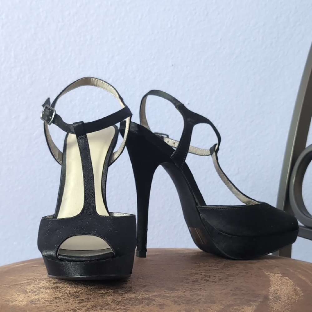 C Label Black T-Strap Heels
